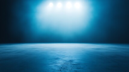 Obraz premium Blue concrete floor background illuminated by bright spotlights above, studio space rendering