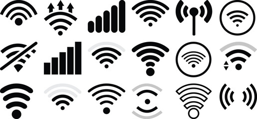 Collection of Wi-Fi and signal strength icons, including no signal and upload indicators