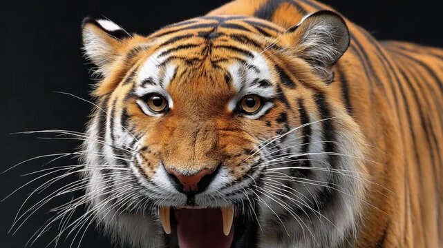 Majestic Tiger: The regal tiger, a symbol of power, gazes with intensity, revealing its striking patterns and formidable presence.