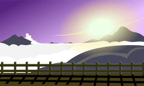 sunrise over the cloud sea vector design