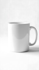 Obraz premium Isolated blank white ceramic coffee mug with handle on a bright white background