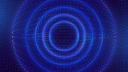 Quantum Processing. 3D Sphere Global Connection. Deep Learning Big Data Artificial Intelligence. Future New Technology for Business or Science Presentation. Vector Background.