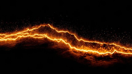 Electric Glow of Molten Lava Flowing Through Dark Landscape at Night Provides a Captivating Ambiance of Natures Power and Energy