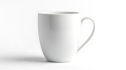 Fototapeta premium Simple white ceramic mug with handle isolated on a bright background, clean style