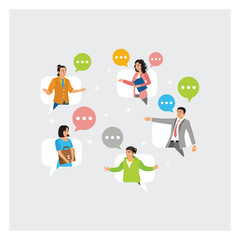 Business People Coworker Having Conversation And Discussion on Speech Bubble.