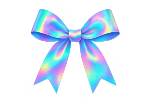 Holographic iridescent ribbon bow celebrating holidays
