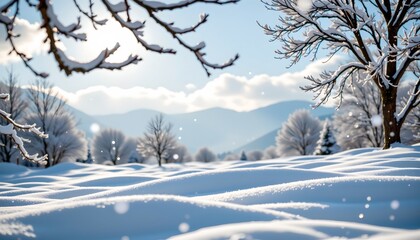 Obraz premium Serene Winter Snow Landscape with Snowcovered Trees