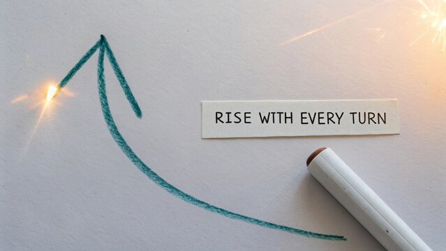 Inspirational message about growth and progress with a colorful chart arrow on a light background illustrating potential.