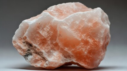 A close-up photo of a chunk of pink crystal salt. The light reveals its natural texture