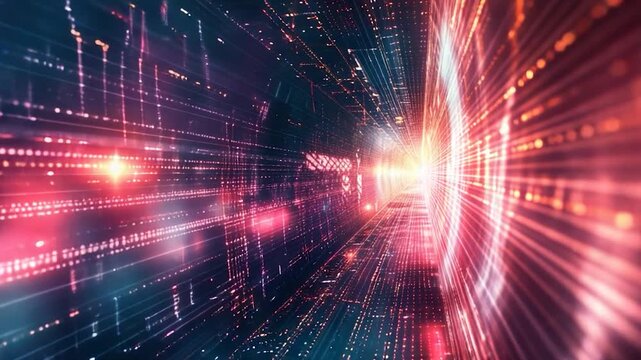 video clip A long dark tunnel with multiple exit lights visible in the distance