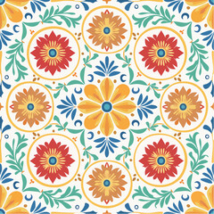 A seamless Italian Mediterranean floral Majolica tile pattern with ornate blossoms and rich color. Perfect for textiles, packaging, and heritage decor.