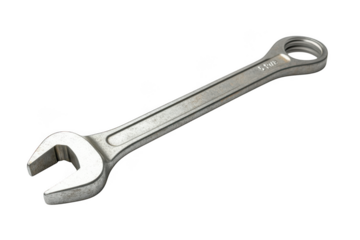 Wrench tool, spanner, metal, mechanic, repair, equipment, hardware, silver, steel, automotive, engineering, industrial isolated on transparent background