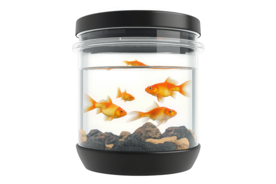 Goldfish in jar aquarium pet fish tank aquatic life still life photography image stock photo illustration isolated on transparent background