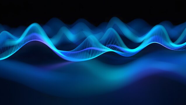 Abstract blue waveform sound visualization on dark background
