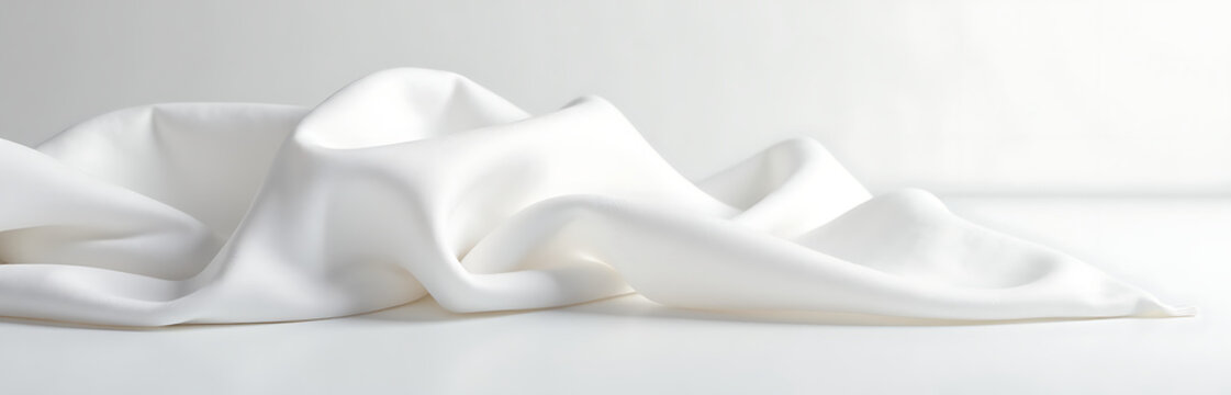 soft diffused light falls upon crisp white fabric draped elegantly across minimalist surface showcasing subtle folds texture