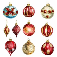 Colorful Christmas ornaments in various shapes and designs, perfect for holiday decorations