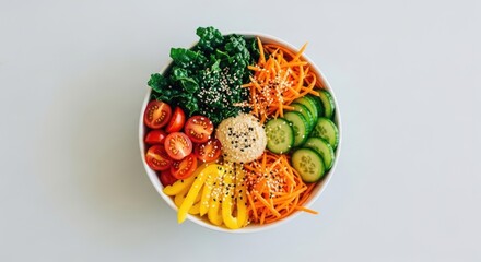 Vibrant Vegan Buddha Bowl: Fresh, Healthy Plant-Based Meal on White Background with Copyspace