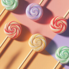 colorful lollipop on pastel background
