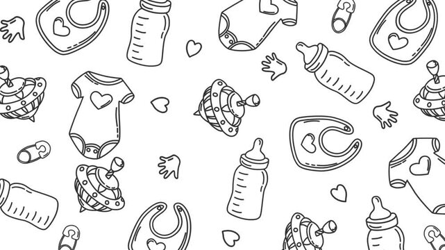 Baby doodle seamless pattern background loop animation. 