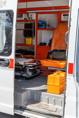 Interior of emergency response vehicle with medical supplies