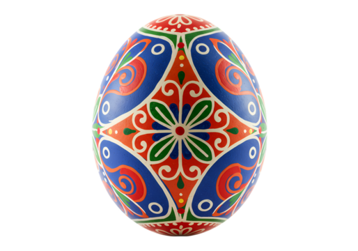 Vibrant Easter Egg with Traditional Folk Art Design isolated on transparent background