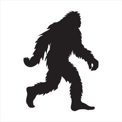 A bigfoot silhouette walking isolated on white background