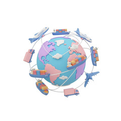 Global Logistics Network 3D Render World Trade and Shipping