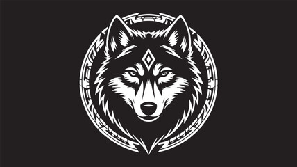 Wolf head illustration with tribal design isolated on dark background
