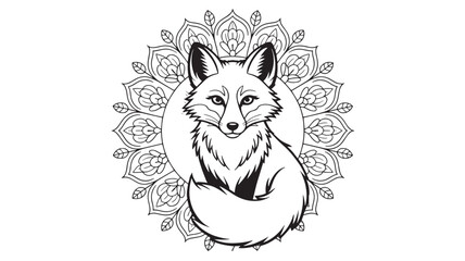 Fox with mandala background isolated on white background, a whimsical illustration