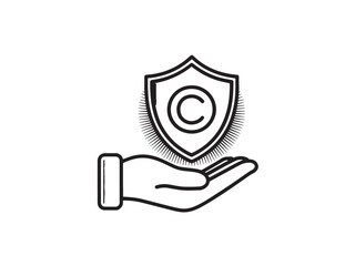 Copyright protection illustration isolated on white background, shield in hand