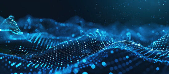 Digital Waveform: A mesmerizing digital wave, crafted from countless shimmering points of light, flows with dynamic energy.
