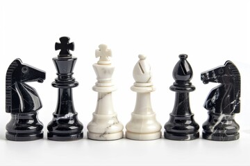 Marble Chess Pieces Black White Game Kings Knights Bishops Classic on transparent background