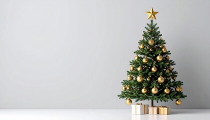 Sophisticated Christmas tree cutout decorated with golden ornaments and festive elements, creating an elegant holiday theme 