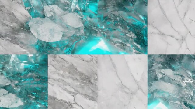 Abstract marble and ice blocks with blue light creating a geometric pattern design effect textures patterns background video