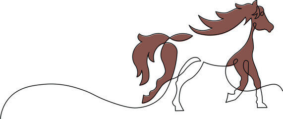 Majestic brown horse running free in a single continuous line design, a stunning modern aesthetic for animal lovers and equestrian enthusiasts