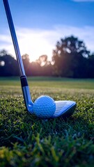 Golf Ball Ready on Club for a Sunny Shot
