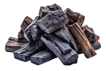 Natural wood charcoal isolated on white background ,PNG. AI GENERATED.