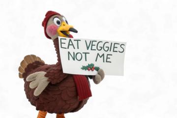 Turkey holding an eat veggies not me sign isolated on transparent background