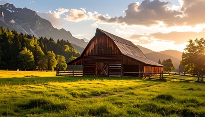 Fototapeta premium Rustic barn at golden hour