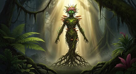 Enchanted Forest Spirit Awakens in Sacred Grove Sunlight