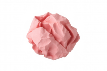 Pink crumpled paper ball representing mistake, creativity process, idea failure, waste and frustration with transparent background
