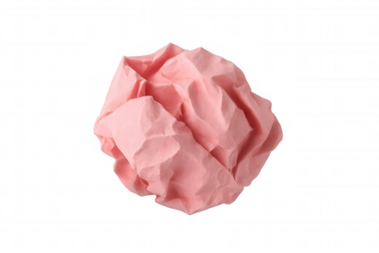 Pink crumpled paper ball representing mistake, creativity process, idea failure, waste and frustration with transparent background