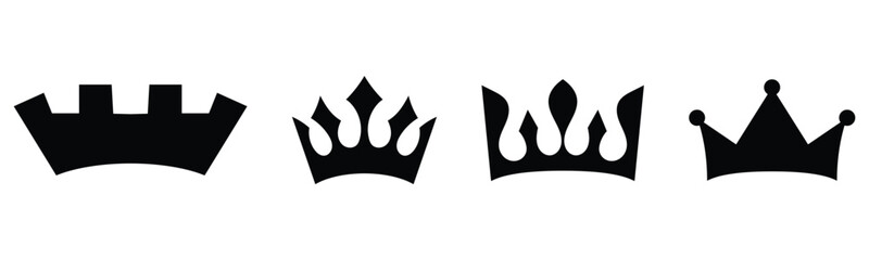 Obraz premium Black dark isolated king and queen vector crown icon set on white background. Set of vector crown icons. Royal luxury vintage crown icons. EPS 10. 
