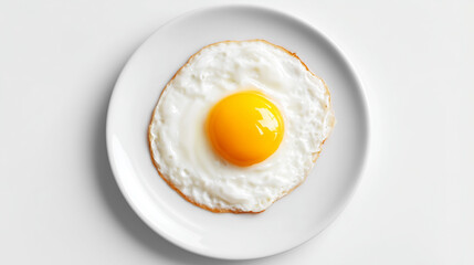 白い背景に白いお皿と目玉焼きのクローズアップ