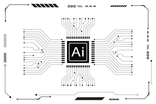 Abstract futuristic circuit board illustration. Circuit board with "GENERATIVE AI". Circuit board pattern for technology background. Vector illustration on white background.