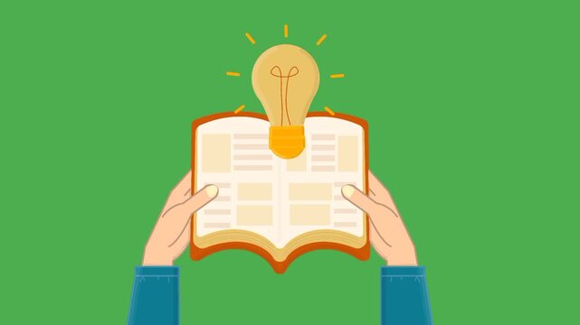 Light bulb emerging from books held by hand. Concept of idea, creativity, and inspiration from reading. Bright symbol of knowledge.