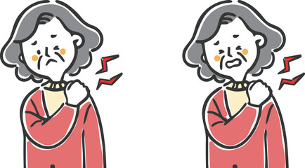 肩こりに悩むシニア女性　上半身　ベクター
