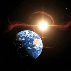 Fototapeta premium Earth in the face of a solar flare, a cosmic spectacle.
