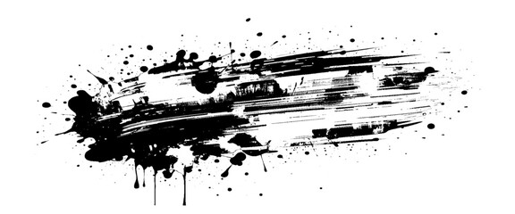 Vector Black Ink Splash and Smudge Texture on White Canvas