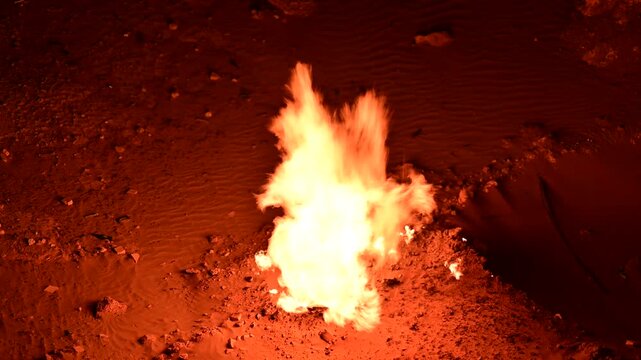 Flames in the Darvaza Gas Crater in Turkmenistan
